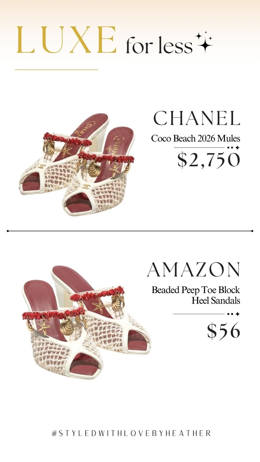 Obsessed is an understatement. 😍

If you've been dreaming about the Chanel Coco Beach 2026 Mules, this Amazon version delivers the same chic woven design with gorgeous beaded seaside details—without the luxury price tag.

They're the perfect statement shoe for vacations, beach dinners, resort looks, and all your summer outfits. ☀️🤍

Why spend $2,750 when you can get the look for just $56? Follow for more luxe for less finds!

 

 #LTKootd #LTKstorytime #LTKSaleAlert