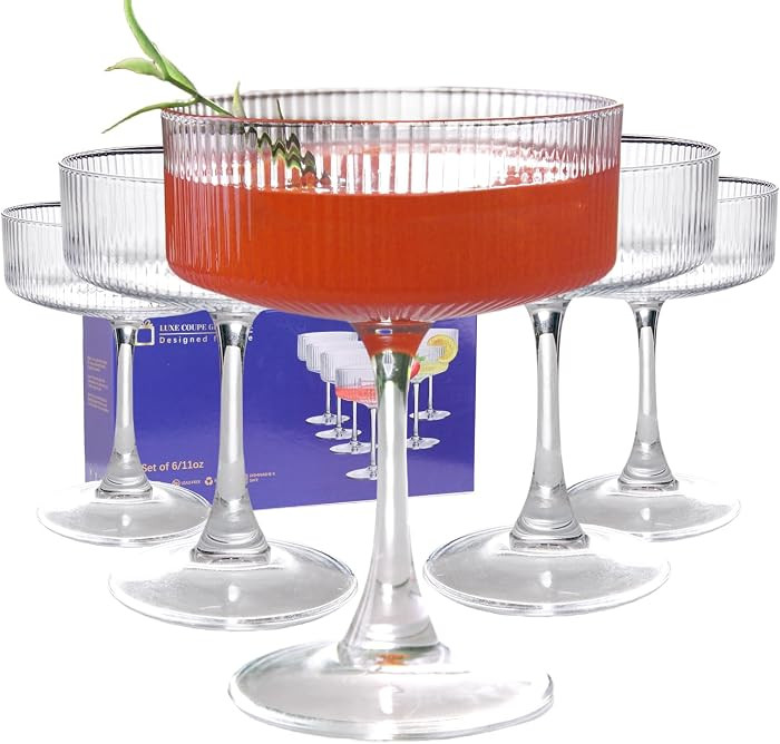 KMIGRUAN 11oz Large Vintage Coupe Glasses Set of 6,Ribbed Cocktail Glasses,Classic Espresso Marti... | Amazon (US)