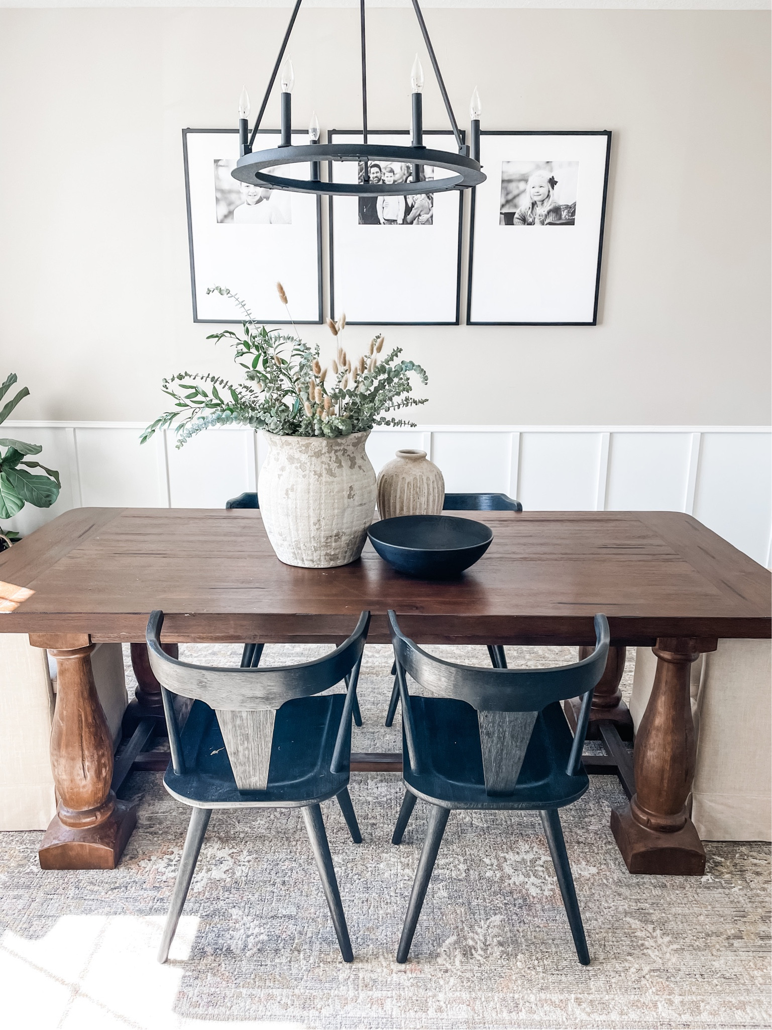 That mid day ☀️
I used some leftover eucalyptus and bunny tails from the Bulmer wedding this past weekend. I was so honored to be able to design and plan my friend's wedding. 
Dining table, dining chairs, pottery barn, vase, boho, artisan, bowl, frames, chandelier, world market

#LTKstyletip #LTKhome #LTKSeasonal