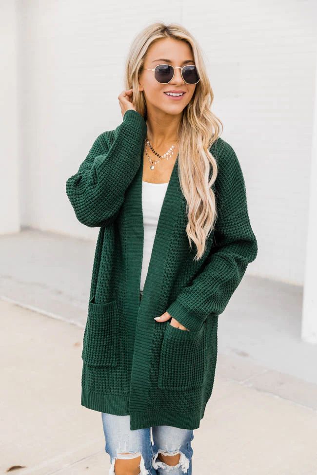 Late Night Walks Green Waffle Knit Cardigan DOORBUSTER | The Pink Lily Boutique