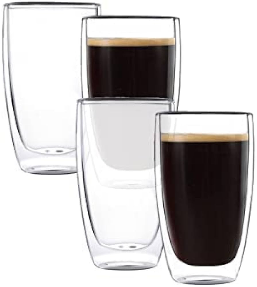 CNGLASS Double Wall Thermo Glass Coffee Cup 13.5 oz,Clear Insulated Glass Coffee Mug for Latte Ca... | Amazon (US)