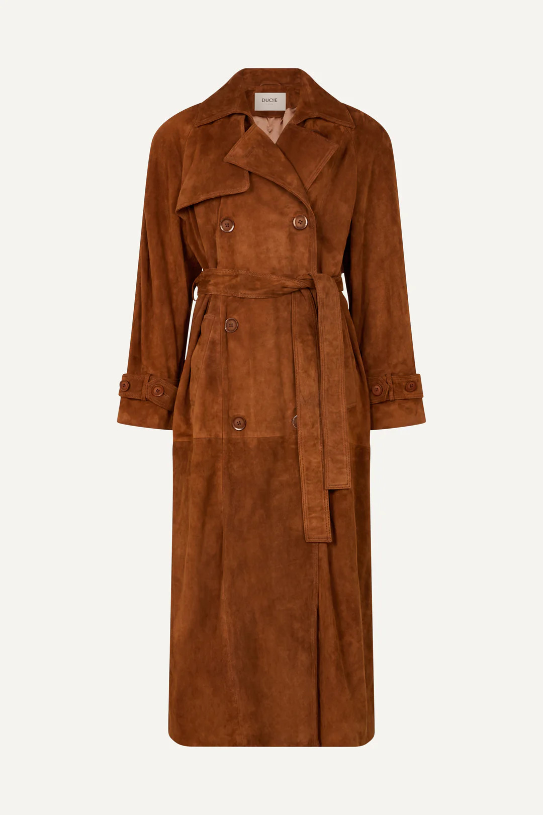 Corrin Suede Trench Coat | DUCIE