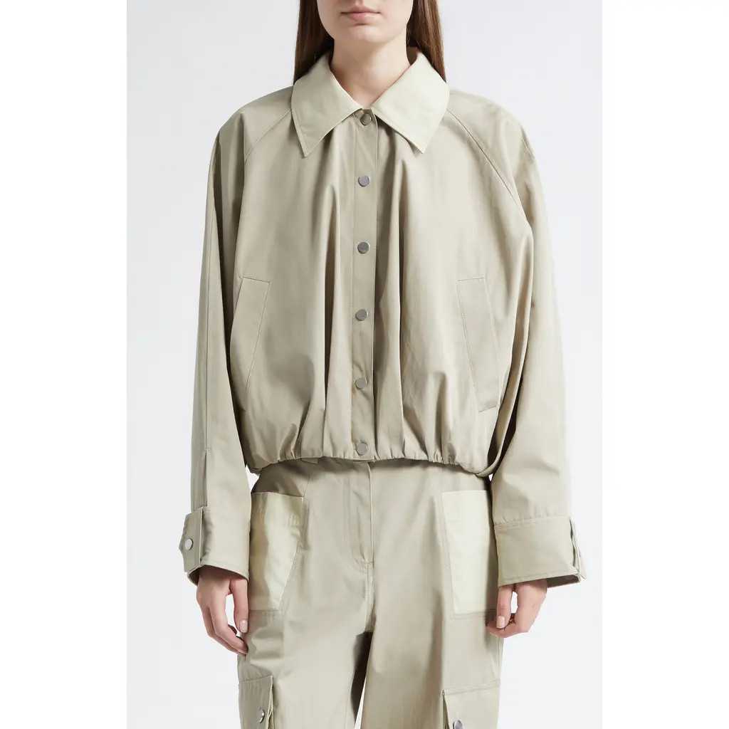 3.1 Phillip Lim Snap Front Cotton Blouson Bomber Jacket in Khaki-Birch at Nordstrom, Size Medium | Nordstrom