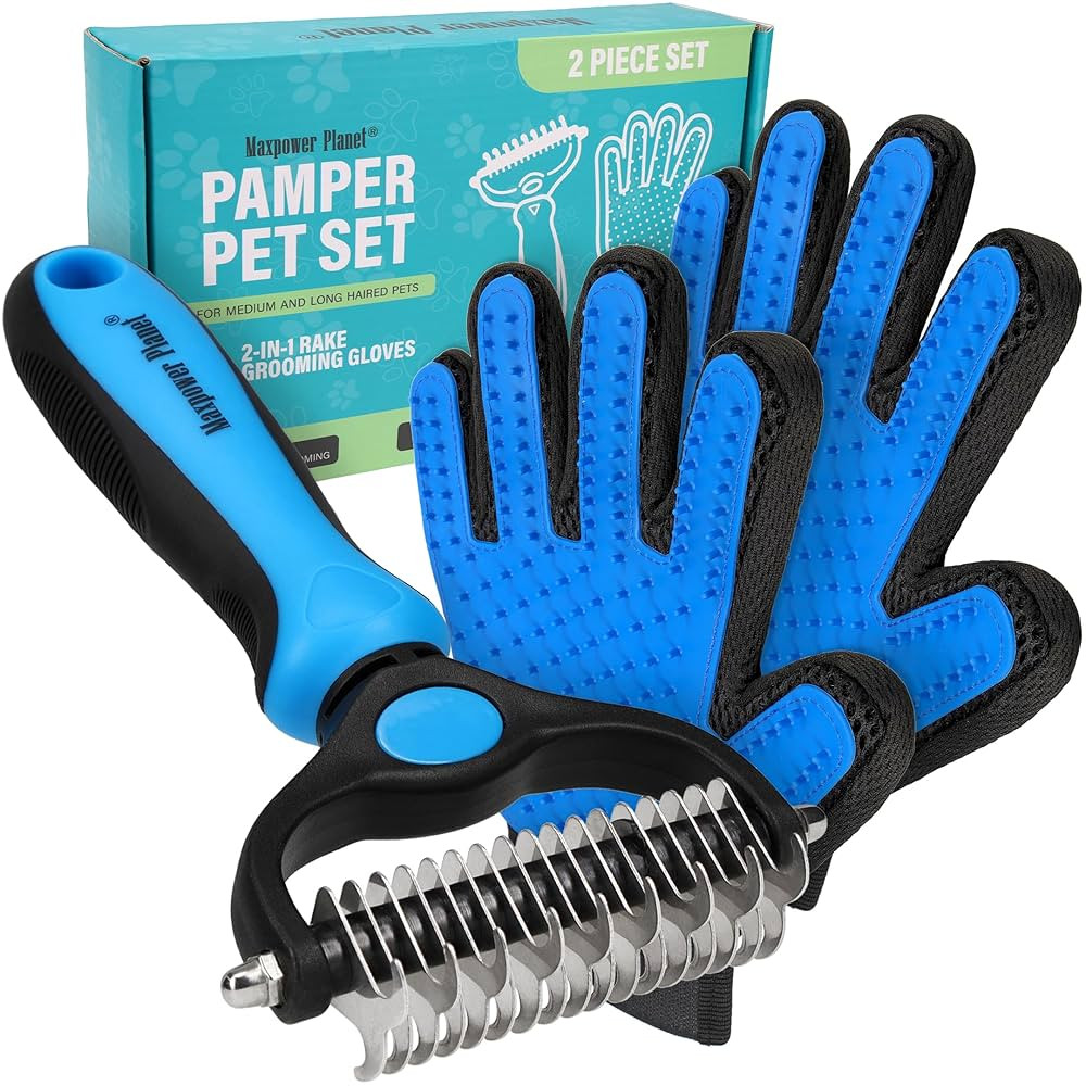 Maxpower Planet Pet Grooming Brush and 2X Grooming Gloves Combo - Double Sided Dematting, Deshedd... | Amazon (US)