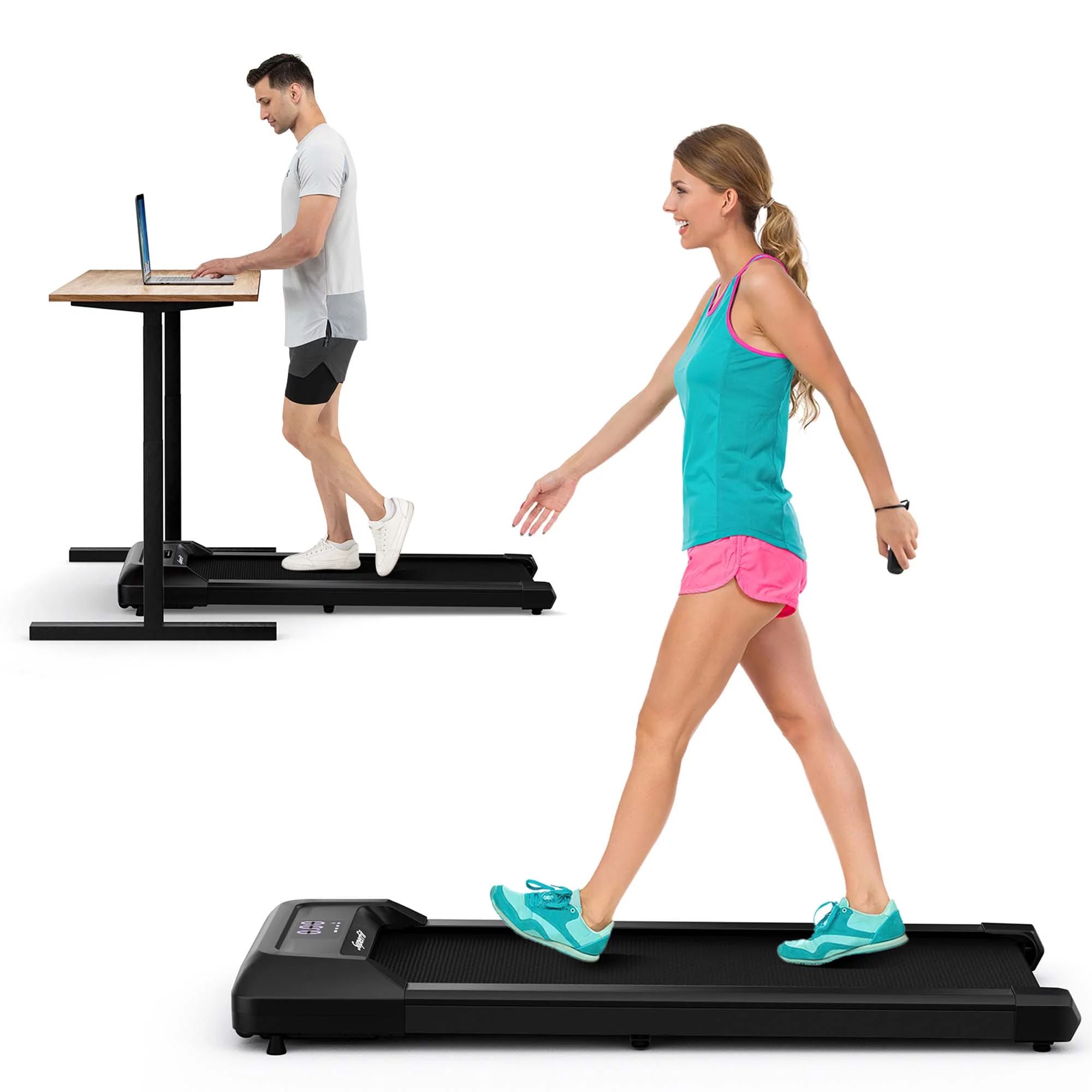 SuperFit Walking Pad Under Desk Treadmill with Remote Control and LED Display Black | Walmart (US)