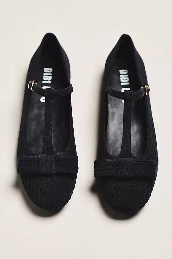 Bibi Lou Corduroy Bow T-Strap Flats | Anthropologie (US)