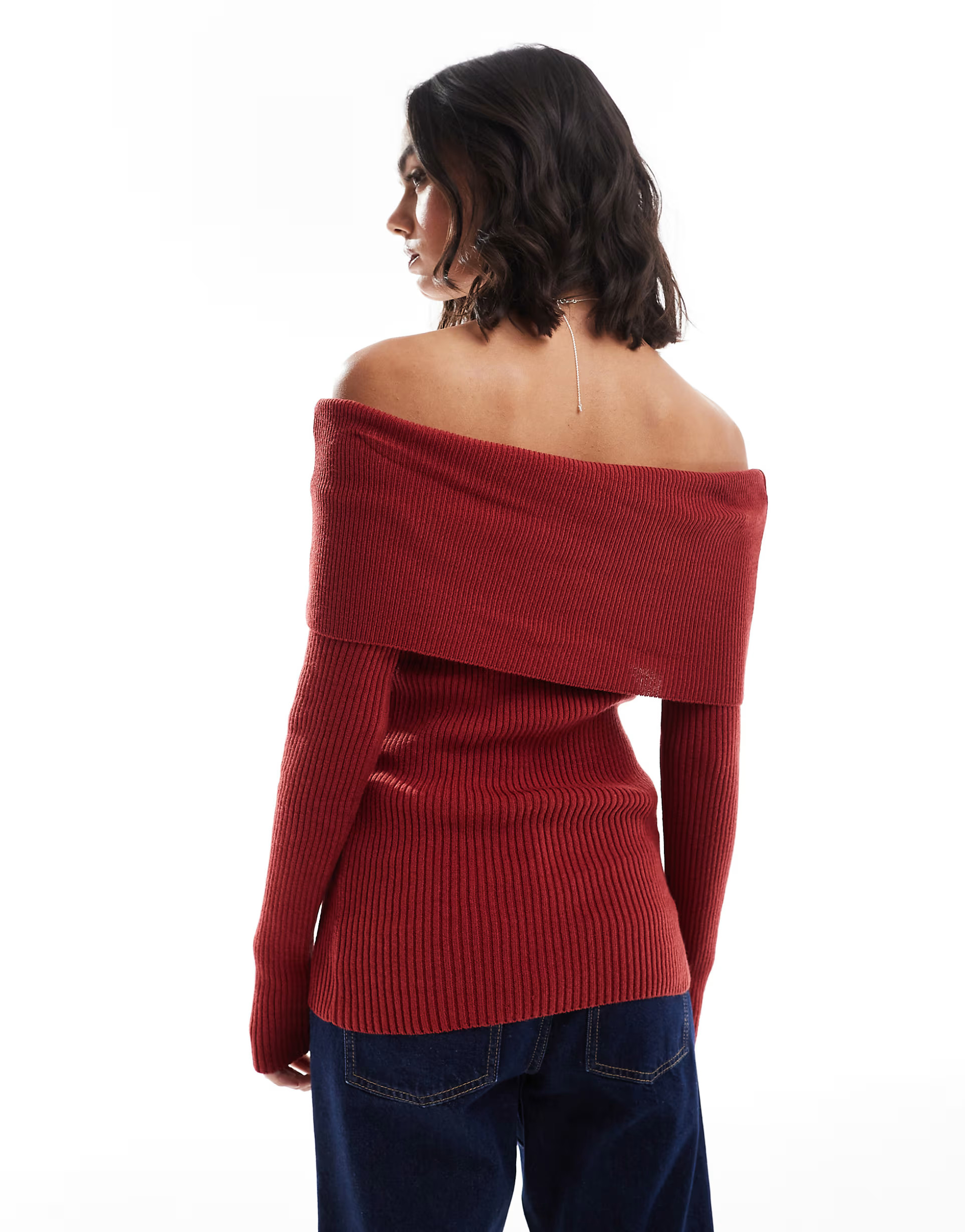 ASOS DESIGN knitted bardot top in burgundy | ASOS (Global)