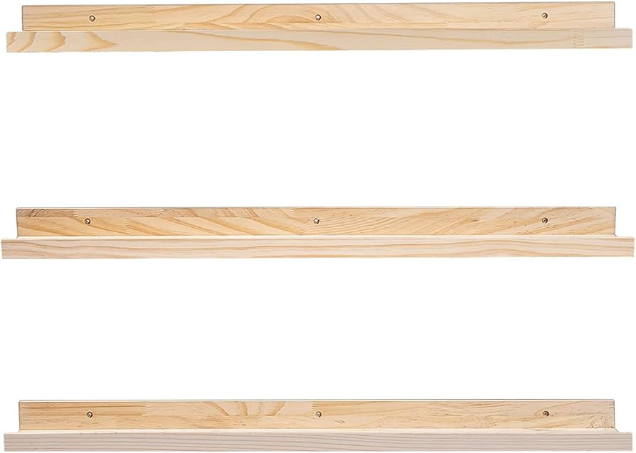 36 Inch Floating Shelves Natural Wood, Wall Mount Picture Ledge Wooden Wall Shelf Nursery Bookshe... | Amazon (US)
