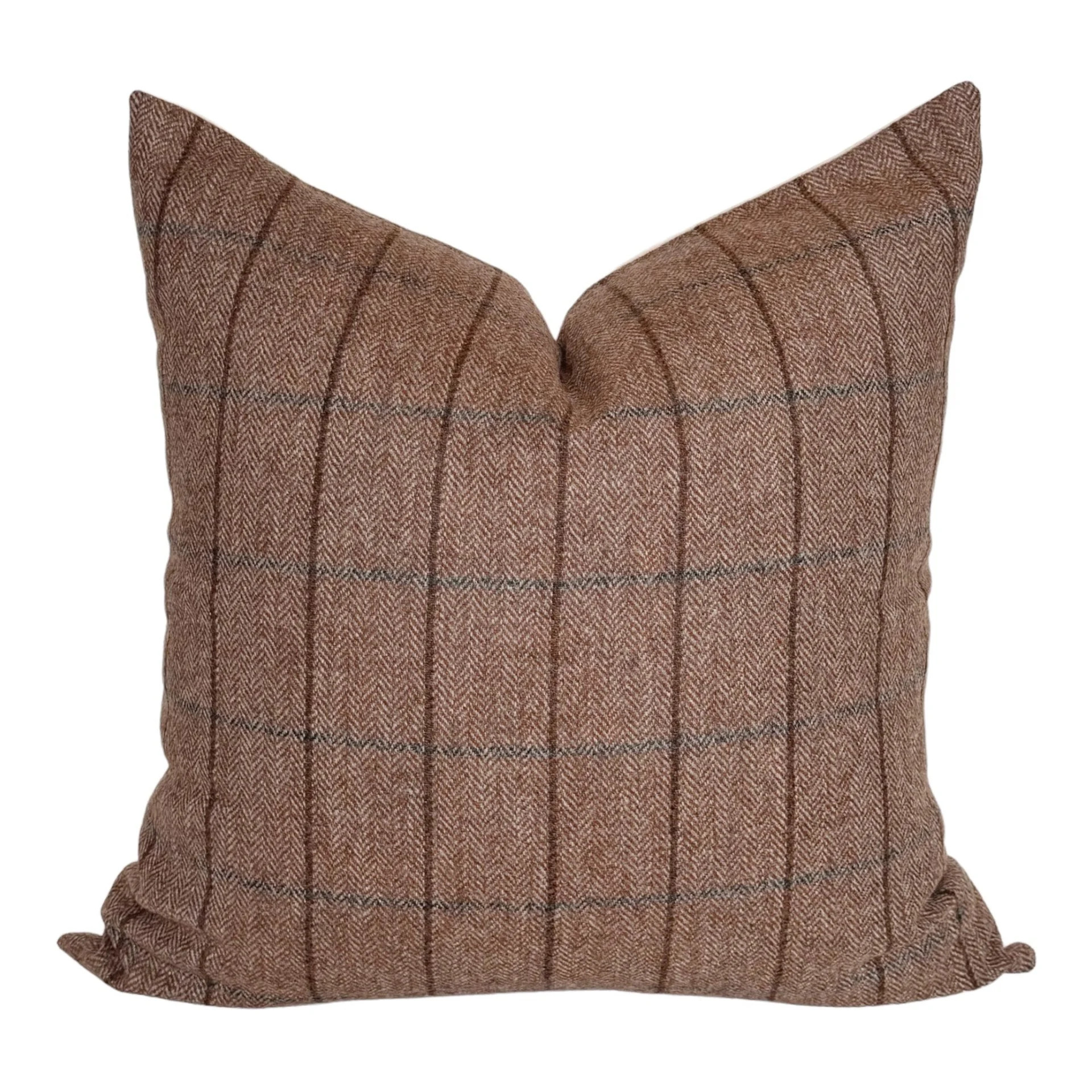 Brown Wool Windowpane Pillow Cover, Blue Checked Throw Pillow | Decorative Plaid Cushion Cover for Couch | Modern Cabin Living Room Decor | Etsy (Global)