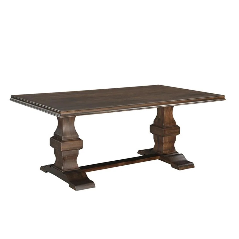 Pemberly Row 75" Solid Wood Trestle Dining Table in Dark Brown | Walmart (US)