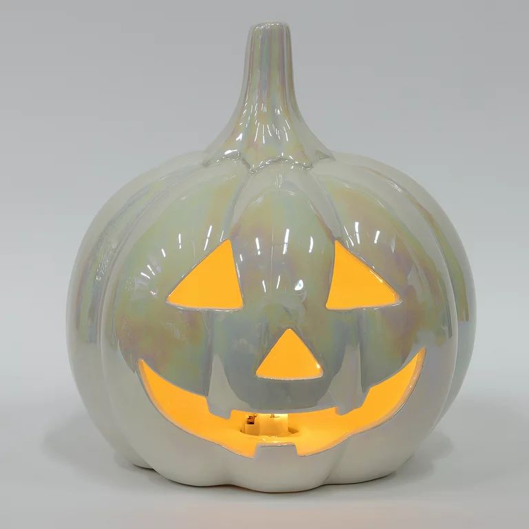 Halloween White Ceramic Light-Up Jack-O’-Lantern Decoration, 7.75 in x 7.75 in x 8.5 in, by Way... | Walmart (US)