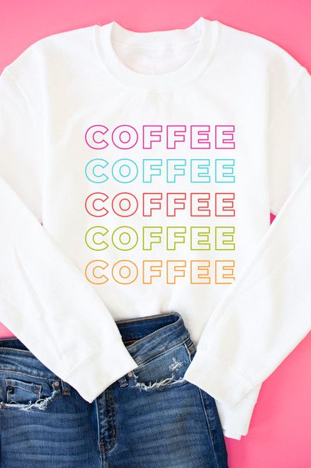 Rainbow Coffee White Graphic Sweatshirt | The Pink Lily Boutique