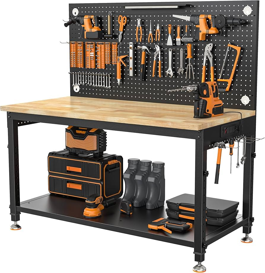 CAMMOO 48" Heavy Duty Work Bench Adjustable Height Max Load 2000 LBS with Storage Shelf for Garag... | Amazon (US)