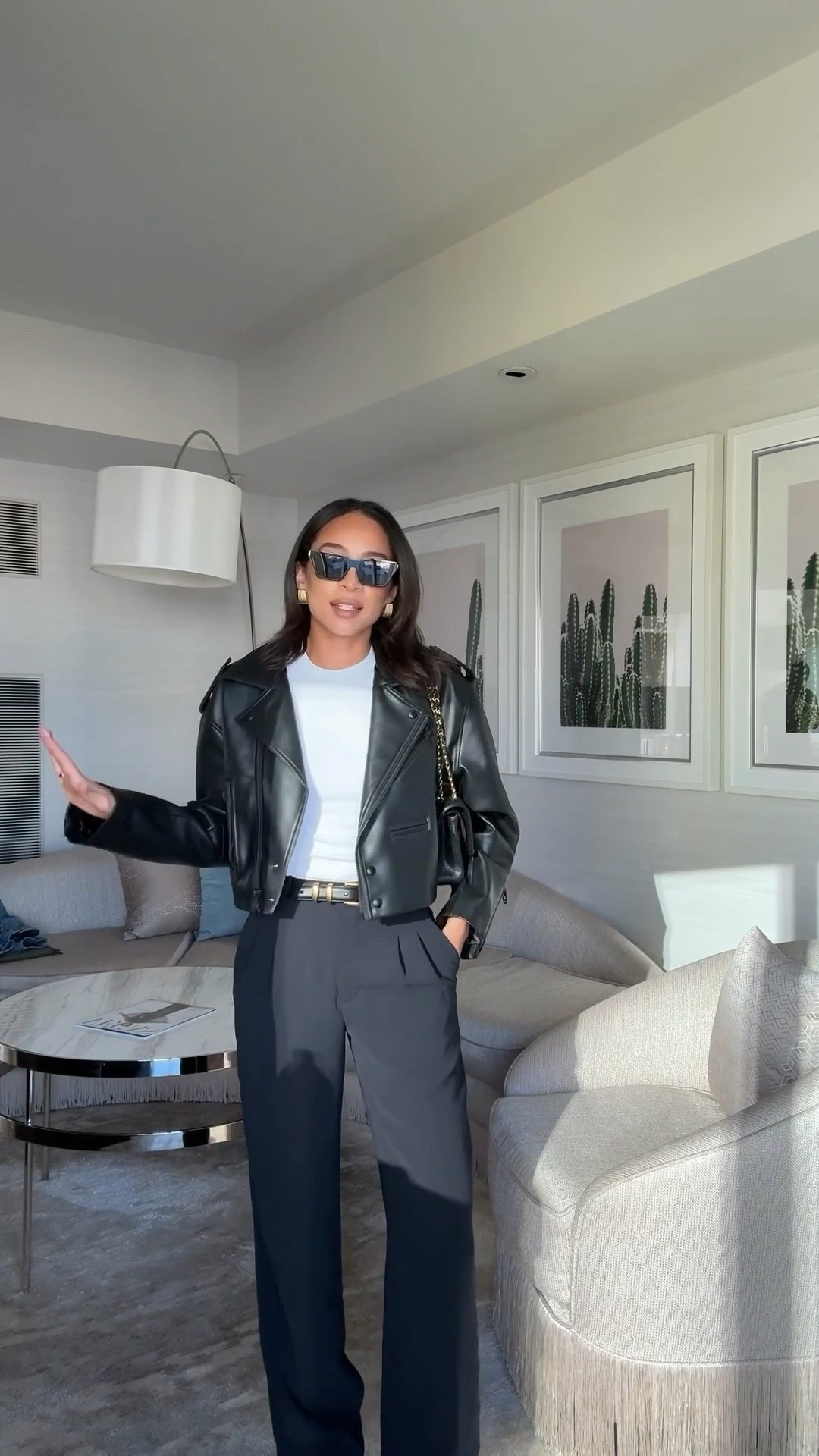 Casual chic daytime ootd! Exact leather jacket is old blank NYC. Size S white tee, 4 Tall trousers (run small, size up), XS belt, sneakers fit TTS 

Casual outfit 
Winter outfit 
Travel outfit
Winter fashion
Winter style

#LTKSeasonal #LTKFindsUnder100