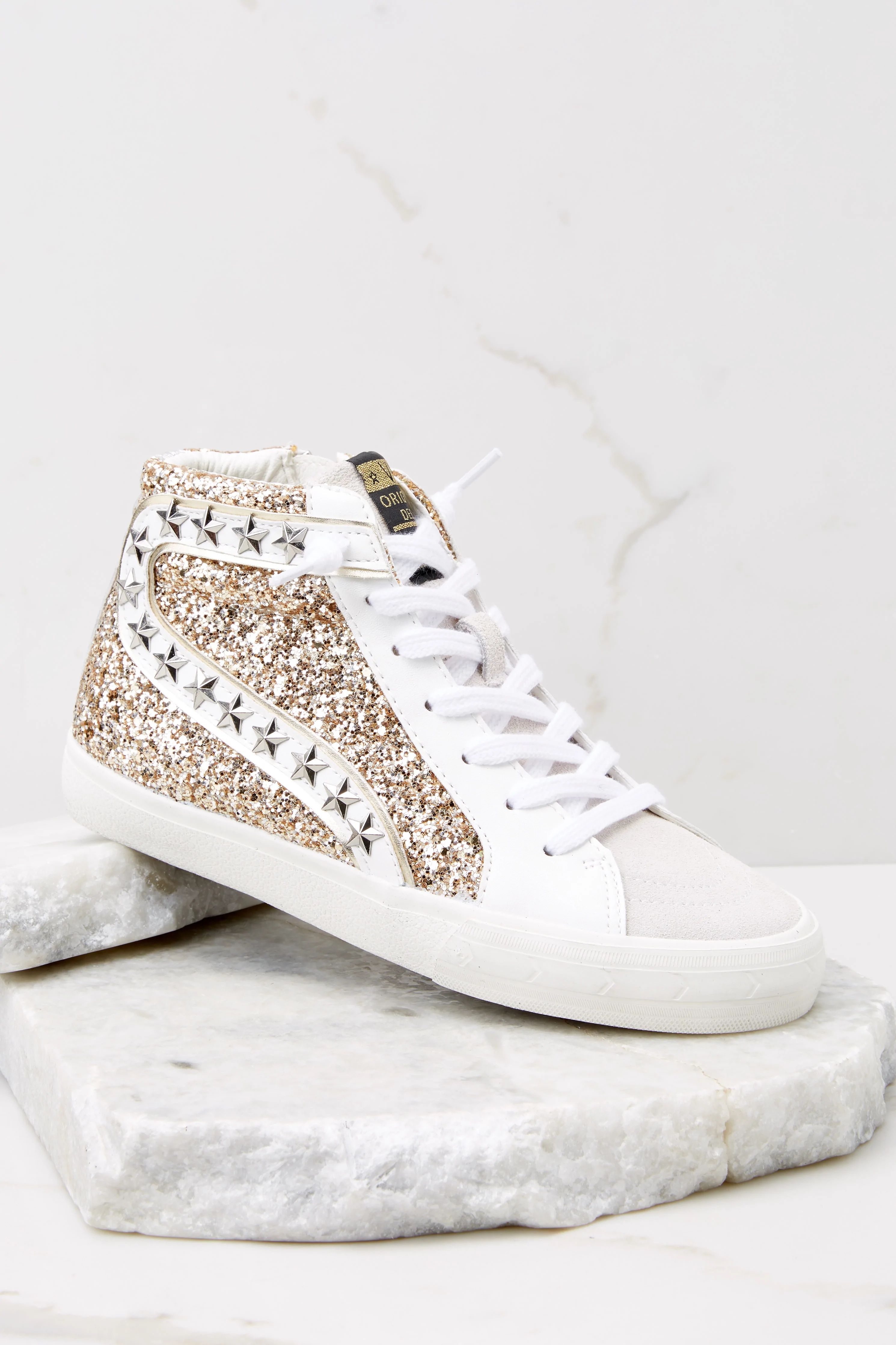 Mateel Gold Grey Multi Glitter High Top Sneakers | Red Dress 