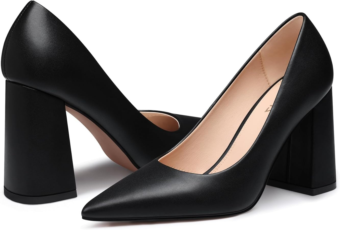 Women Chunky Heel Pumps: 3.7 Inch Closed Toe High Heels - Pointed Toe Sexy Block Heels, Formal Co... | Amazon (US)