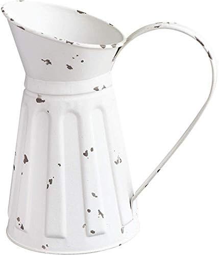 APSOONSELL Rustic Shabby Chic Vase White Metal Vase Vintage Milk Jug Mini Pitcher Decorative Flow... | Amazon (US)