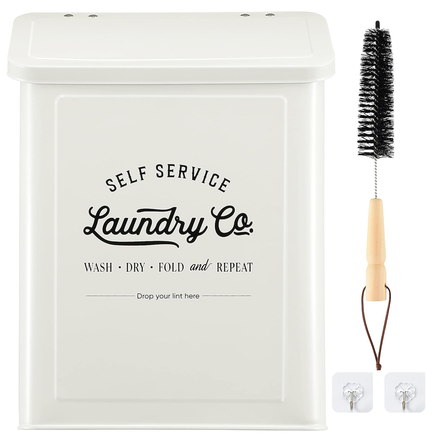 Magnetic Lint Bin for Laundry Room, Metal Trash Can with Lid for Dryer, Farmhouse Lint Holder, La... | Amazon (US)