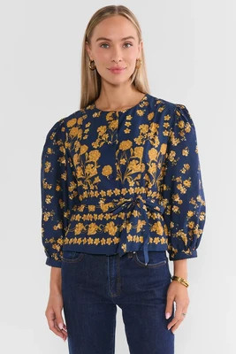 Navy Floral Printed Peplum Top | Avara