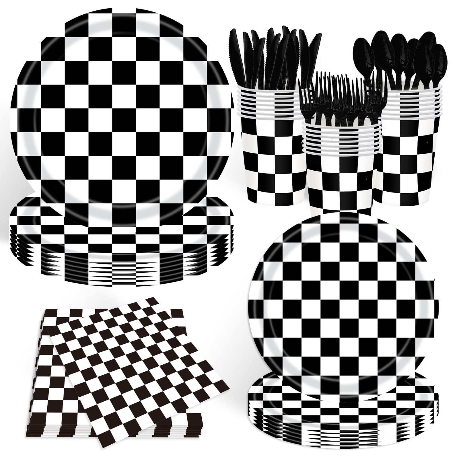 140 Pcs Race Car Birthday Party Decorations Black and White Checkered Plates and Napkins, Checker... | Amazon (US)
