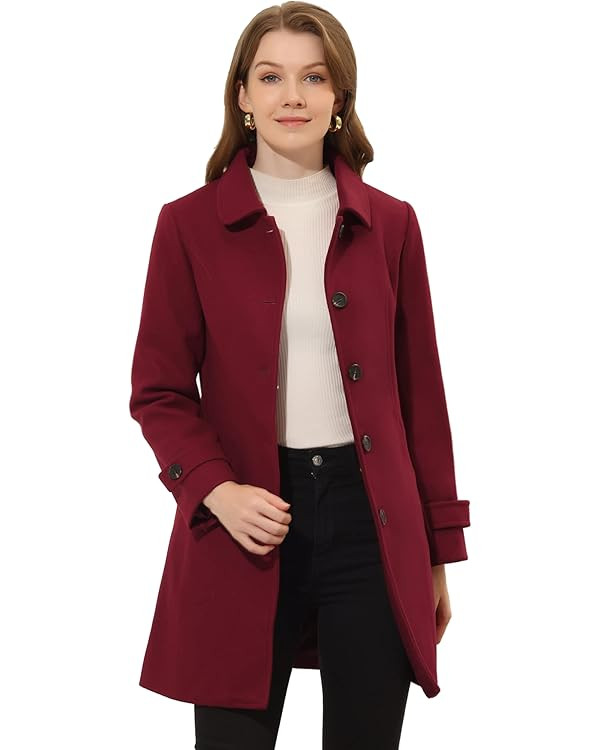 Allegra K Women's Winter Outerwear Overcoat Peter Pan Collar Mid-thigh A-line Single Breasted Pea... | Amazon (US)