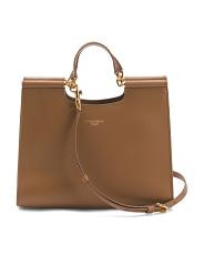 Made In Italy Calfskin Leather Small Sicily Shopper Tote With Strap | TJ Maxx