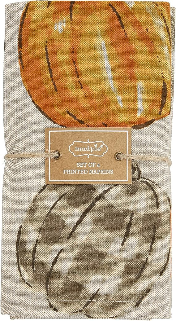 Mud Pie, Gray, Pumpkin Napkin Set, 18" x 18" | Amazon (US)