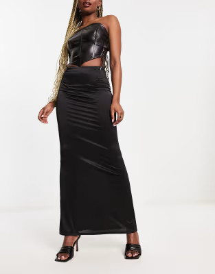 ASOS DESIGN jersey satin twill maxi skirt in black | ASOS (Global)