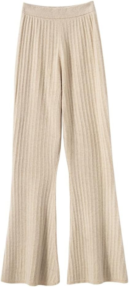 Fjnbbiot Autumn Winter Women Merino Wool Pants Comfortable High-Waist Knitted Trousers Fashion Fl... | Amazon (US)