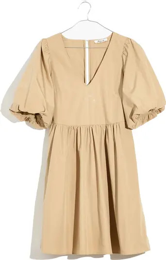 Madewell Poplin V-Neck Bubble-Sleeve Mini Dress | Nordstrom | Nordstrom
