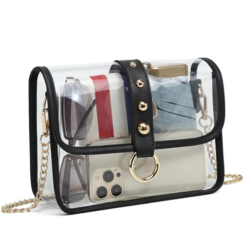 KUI WAN Clear Bag Stadium Approved,Clear Purse for Women Clear Crossbody Bag for Sport Event Concert,Black | Amazon (US)