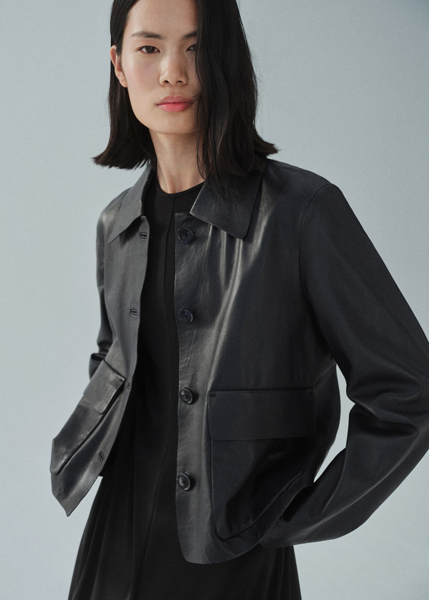 Buttoned leather jacket - Women | MANGO United Kingdom | MANGO (UK)