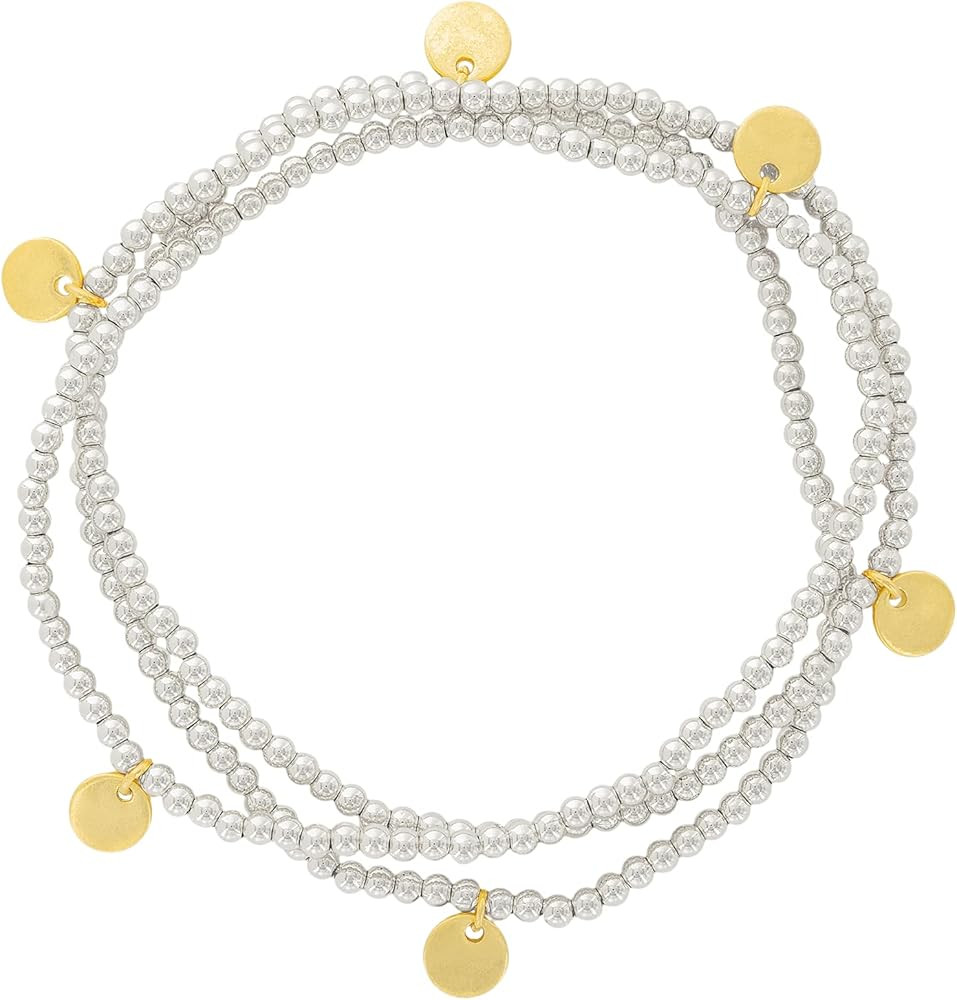 14K Gold or Silver Plated Bead Stretch Bracelet with 14K Gold Plated Star Charm - Stackable Stret... | Amazon (US)