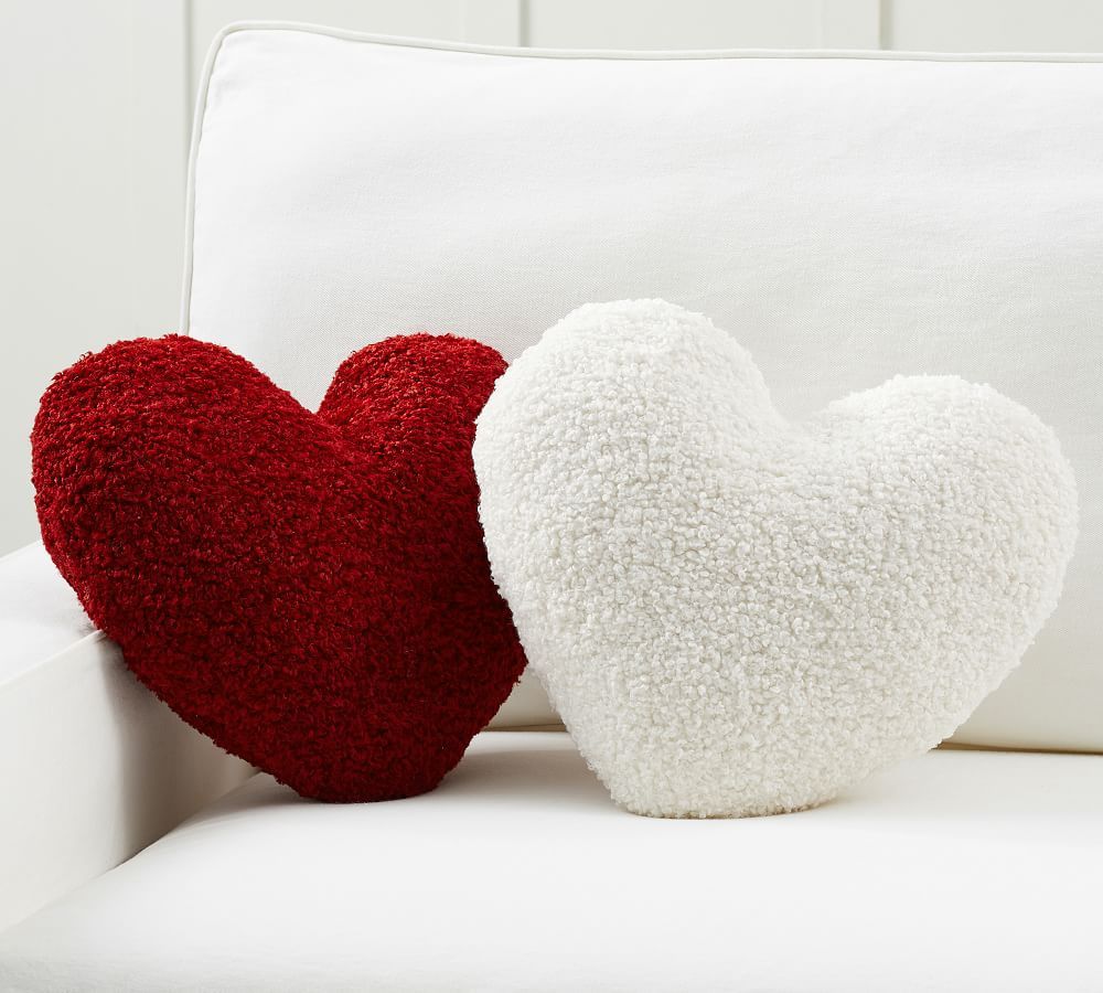 Cozy Teddy Faux Fur Heart Shaped Pillow, 15 x 16&amp;quot;, Ivory | Pottery Barn (US)