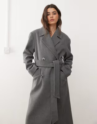 Miss Selfridge belted wrap formal coat in grey marl | ASOS | ASOS (Global)