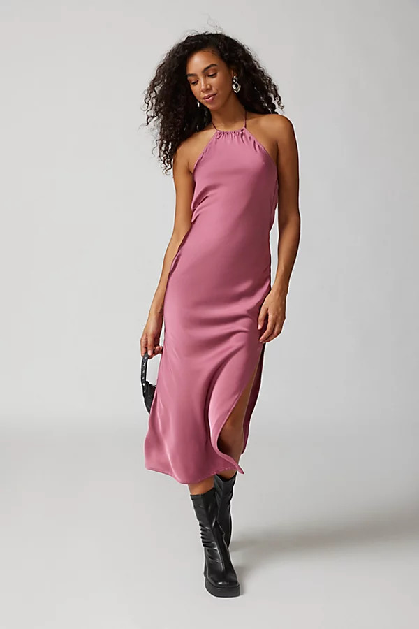 Kiss The Sky Satin Halter Midi Dress | Urban Outfitters (US and RoW)