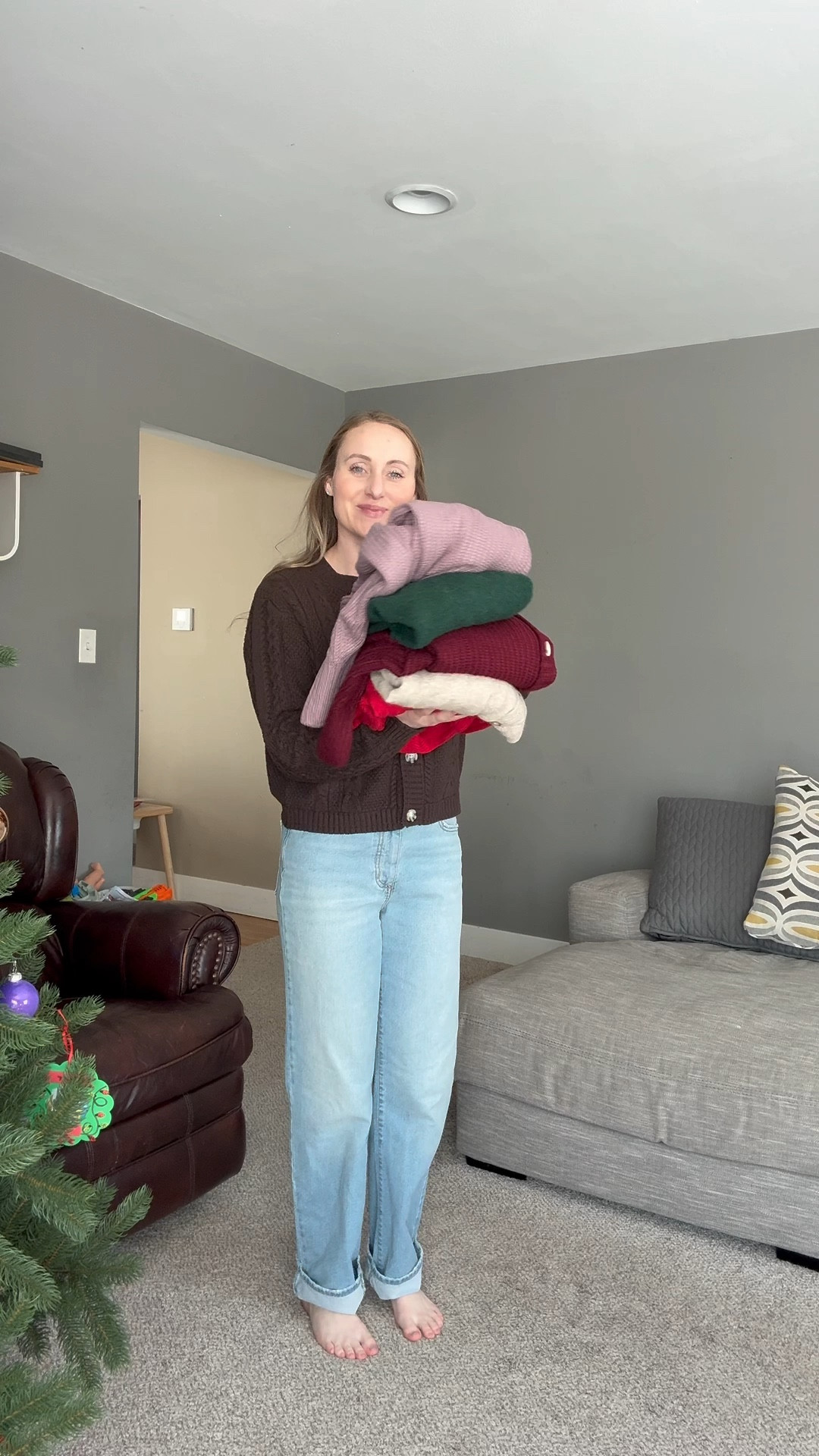 Red sweater: runs true to size-, wearing size medium
Brown sweater: TTS, wearing size medium
Dark brown sweater:TTS, wearing size medium (you could size up if you want it more loose & oversized)
Taupe/tan sweater: oversized, wearing size small
Coffee brown sweater: oversized fit, wearing size small (color:coffee)
Wine red sweater: TTS, wearing medium
tan/taupe sweater: color ordered(brown) but looks more light tan/taupe to me, wearing size medium (would recommend sizing down) oversized fit
Orchid mist (purple) sweater: TTS, wearing size medium


#LTKPetite #LTKmomlife #LTKootd