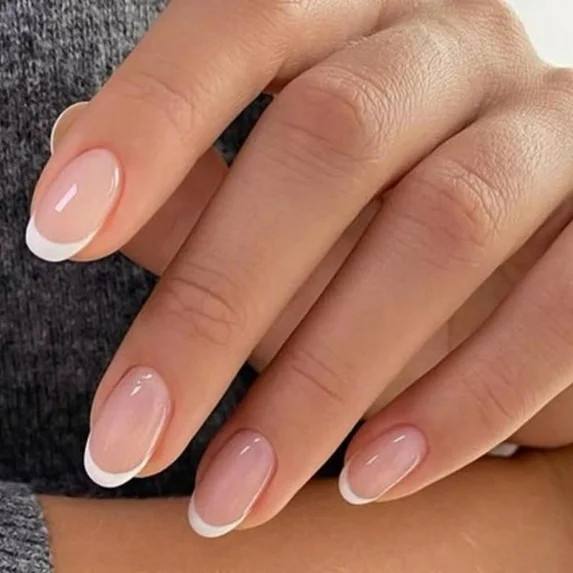 modelones French Tip Press On Nails, Short Oval Fake Nails Press Ons with Nail Glue, Adhesive Tab... | Walmart (US)