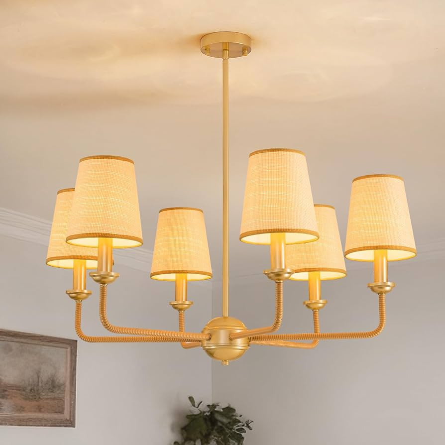 Boho Rattan Chandelier,6-Light Gold Brass Woven Farmhouse Pendant Light Fixture Chandeliers for D... | Amazon (US)