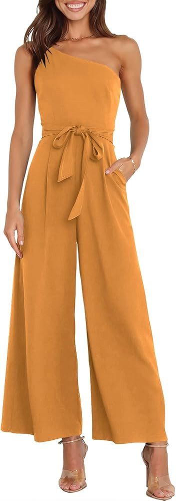 ANRABESS Women Summer Dressy Jumpsuits One Shoulder Sleeveless Casual Wide Leg Pants Romper Jumpe... | Amazon (US)