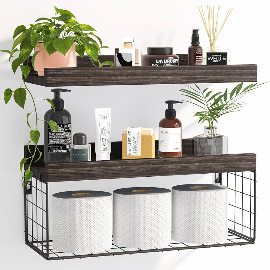 Fixwal 2+1 Tier Floating Bathroom Shelves, Rustic Wall Mounted Shelves Over Toilet with Toilet Pa... | Amazon (US)