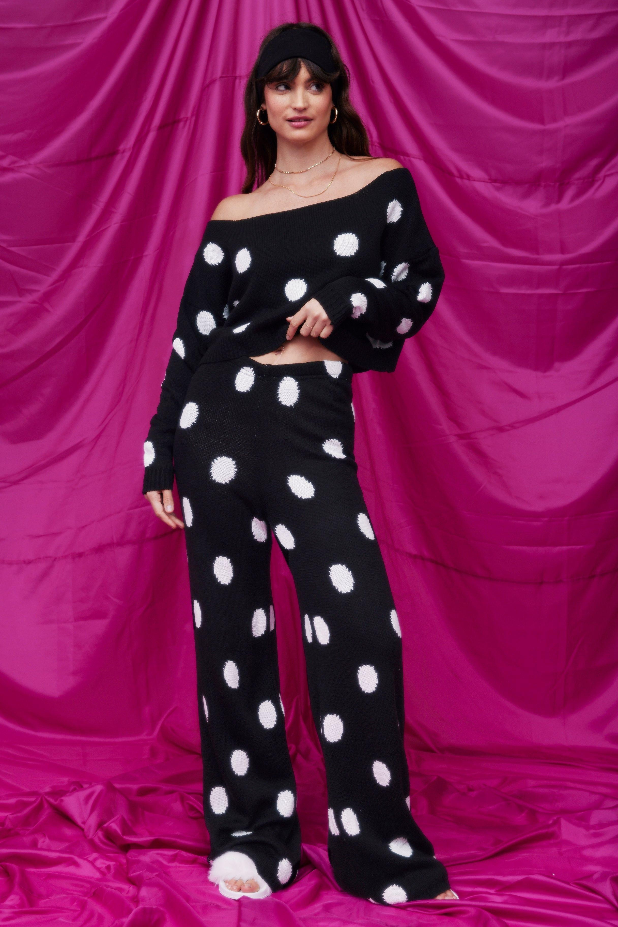 Womens Polka Dot Leaving Our Bed Wide-Leg Lounge Set - Black | NastyGal (US & CA)