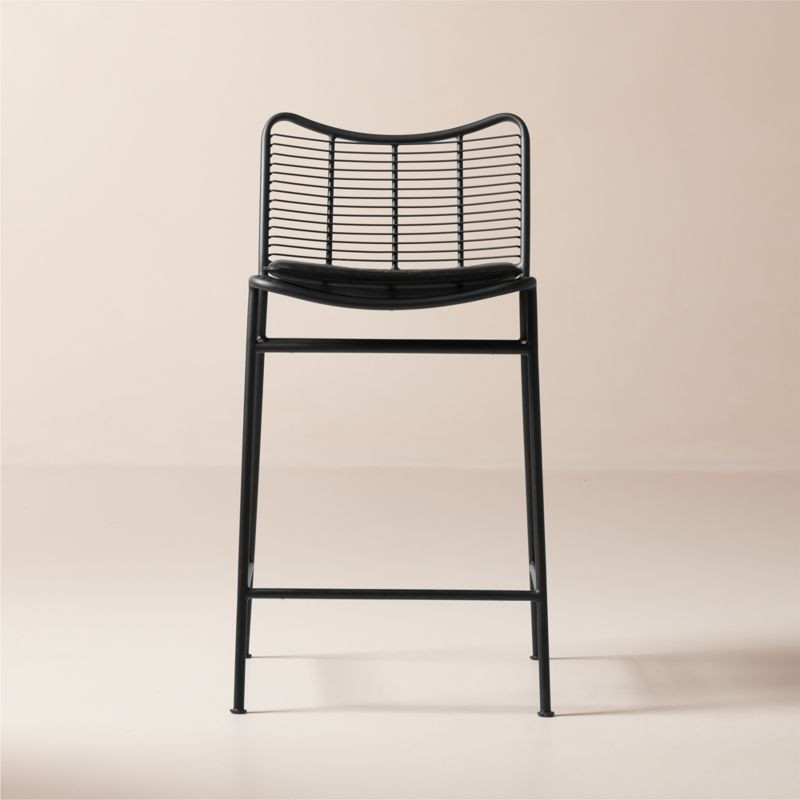 Sigma Black Metal Counter Stool with Black Leather Seat Cushion | CB2 | CB2