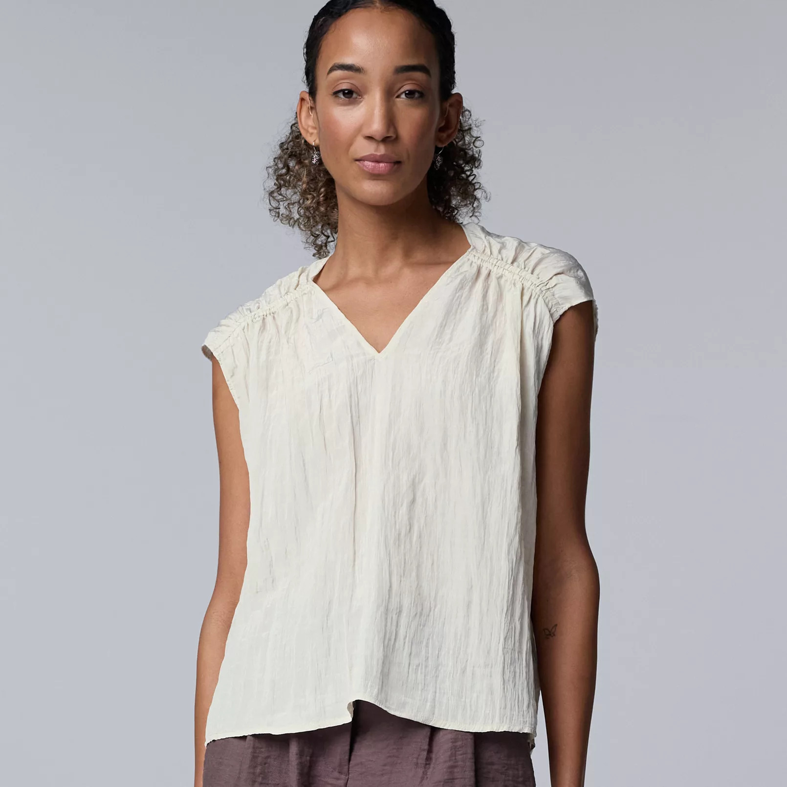Women's Simply Vera Vera Wang Ruched Cap Sleeve Top | Kohl's