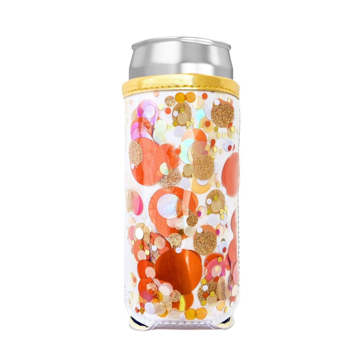 Spirit Squad Orange Burst Confetti Skinny Can Cooler | Packed Party