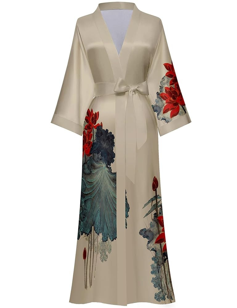 Women's Floral Long Kimono Robe Long Satin Robe Long Silk Robe Ladies Kimonos Silky Bathrobe Cove... | Amazon (US)