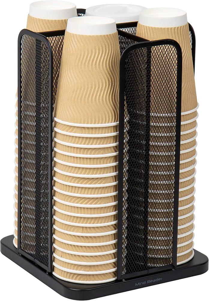 Mind Reader Carousel 4 Compartment Cup and Lid Organizer, Black Mesh | Amazon (US)