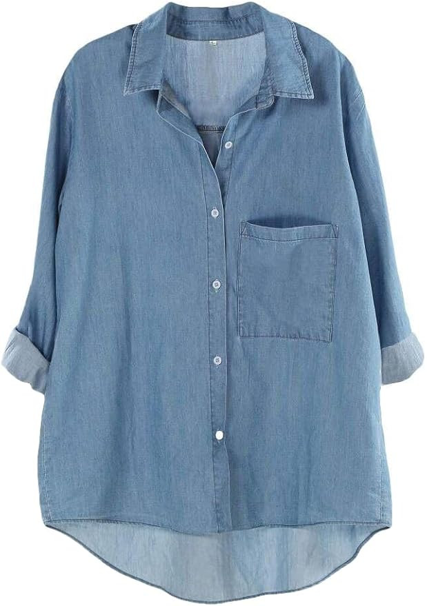Minibee Women's Long Sleeve Shirts Button Down Blouse Cotton Tunic High Low Tops | Amazon (US)