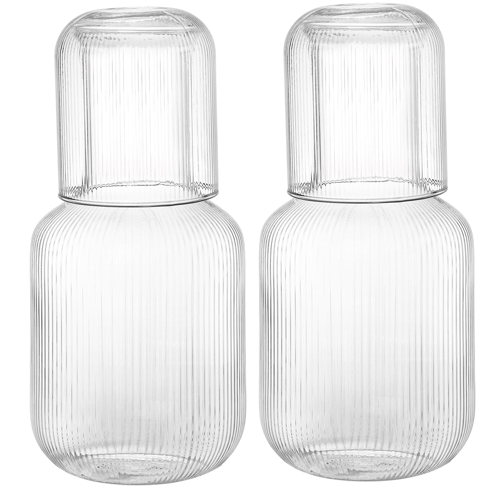 Bekith 2 Set 25 OZ Bedside Night Water Carafe with Tumbler Glass, Vertical Stripes Clear Glass Ca... | Amazon (US)