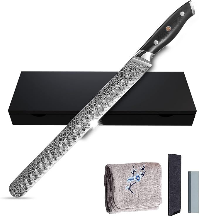 Master Maison 12" Damascus Steel Granton Edge Carving Knife With Full-Tang Handle, Sheath, Sharpe... | Amazon (US)